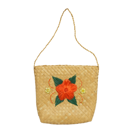 ORANGE FLOWER EMBROIDERED BAG